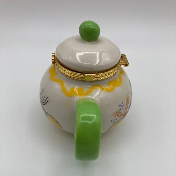 Miniature Porcelain Hinged Teapot Trinket, Pill, Jewelry Holder - Picture 4 of 7